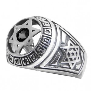 Silver Magen David Ring with Divine Names of Hashem & Onyx Stone Bagues Juives