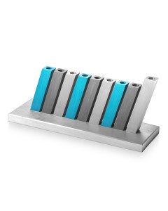 Silver, Turquoise and Gray Kinetic Hanukkah Menorah by Adi Sidler Default Category