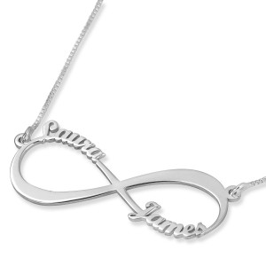 Sterling Silver Double Thickness English/Hebrew Infinity Necklace Bijoux Prénom