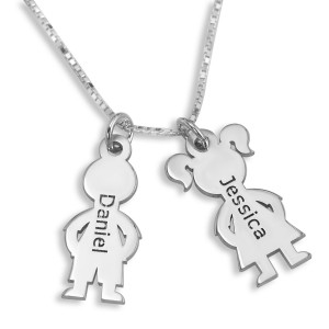 Sterling Silver English/Hebrew Kids' Names Necklace For Mom Bijoux Juifs