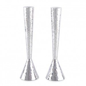 Sterling Silver Hammered Cone Candlesticks by Bier Judaica Mariage Juif
