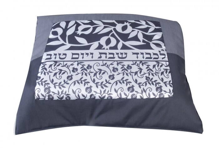 Gray Blech Cover with Pomegranates and Shabbat Shalom