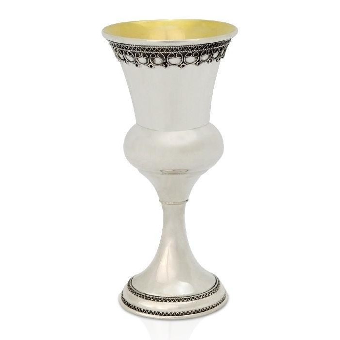 Kiddush Cup in Sterling Silver with Bold Filigree by Nadav Art
