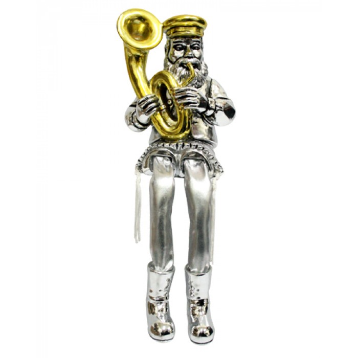 Polyresin Silver Sitting Hassidic Tuba Player Figurine with Cloth Legs