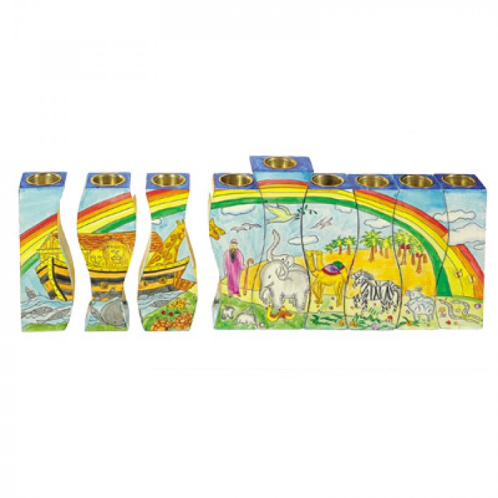 Menora en Bois Yair Emanuel – Arche de Noé Multicolore en Découpe