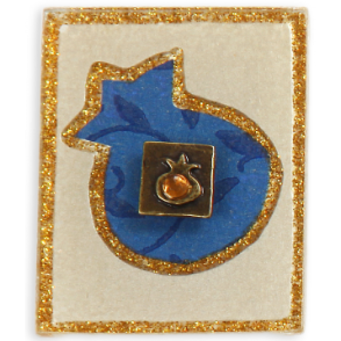 Magnet en Verre - Motif Floral Bleu, Grenade et Médaillon