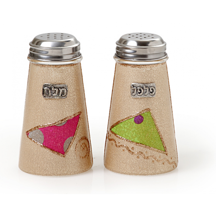 Glass Salt and Pepper Shaker Set with Bright Triangle Design