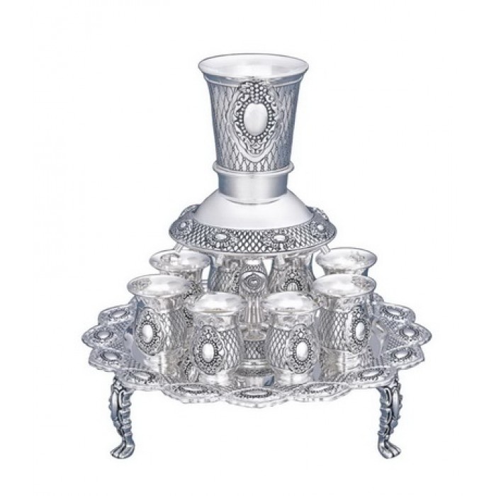 Silver Plated Kiddush Fountain with Diamonds, Grapevines and Raised Tray