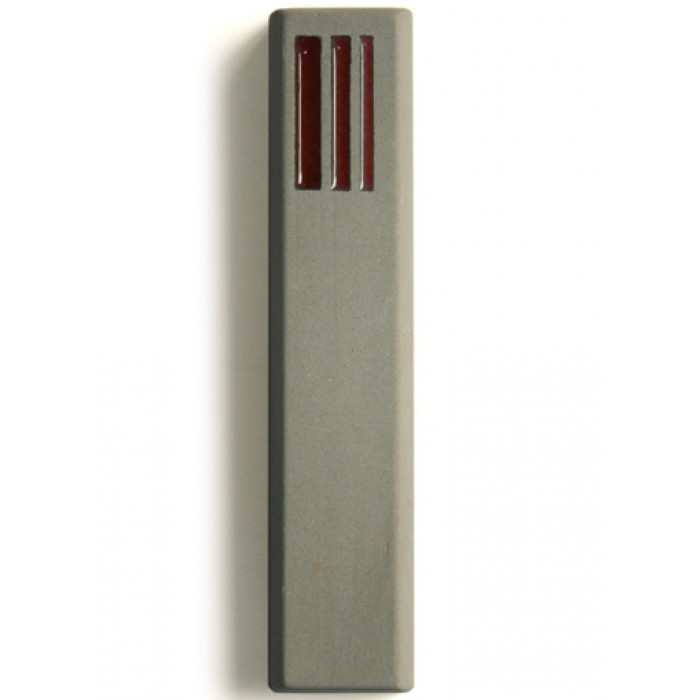 Red Mezuzah from Concrete with Modern Hebrew Shin by ceMMent