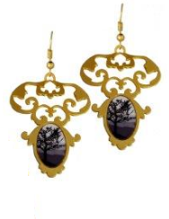 Chandelier Earrings with Floral Filigree and Black Tree
