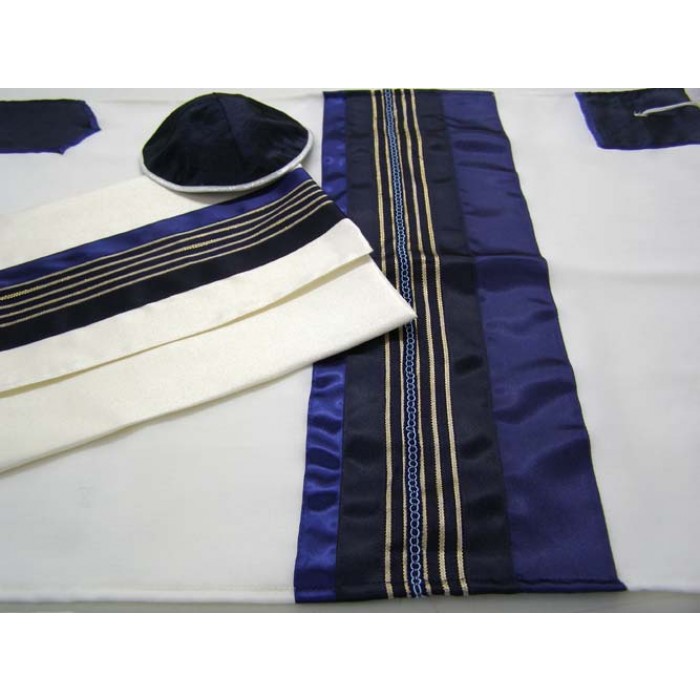 Tallit with Royal Blue & Gold Stripes by Galilee Silks