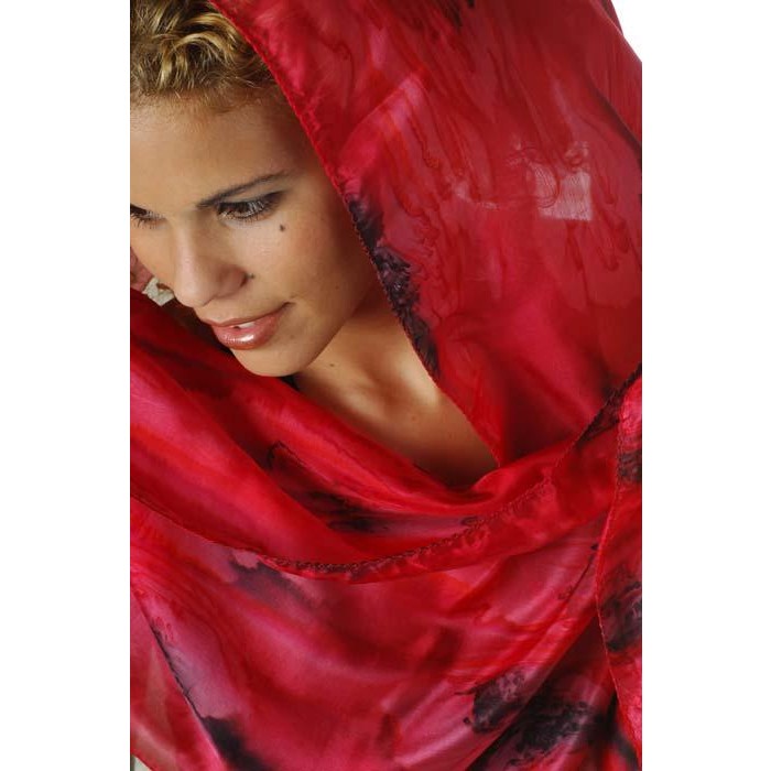 Red & Black Silk ‘Tichel’ Headscarf by Galilee Silks