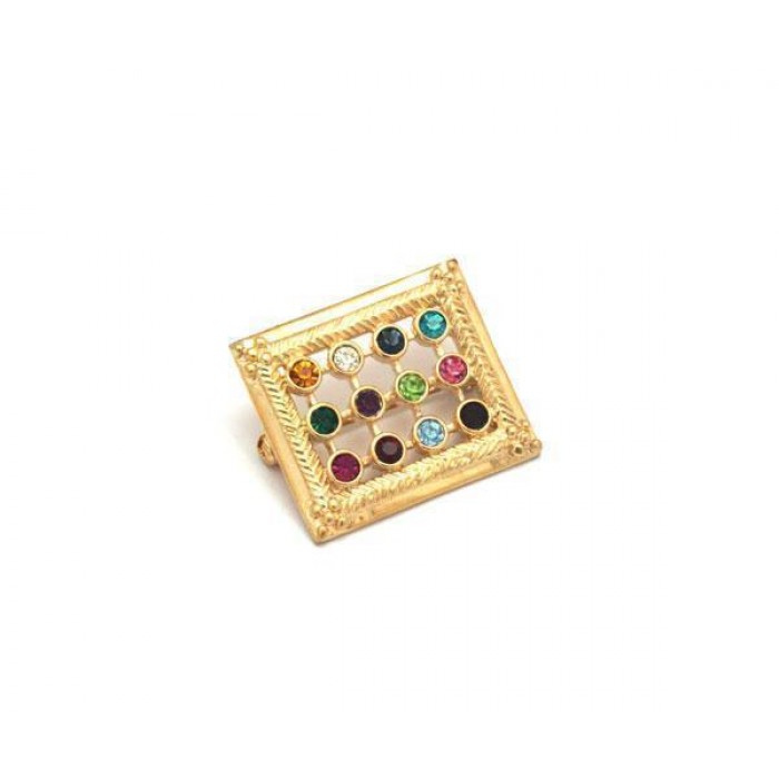 Hoshen Brooch with Colorful Gemstones in Plated Gold
