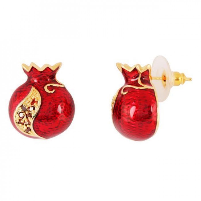 Studded Earrings in Pomegranate Design and Garnet Stones