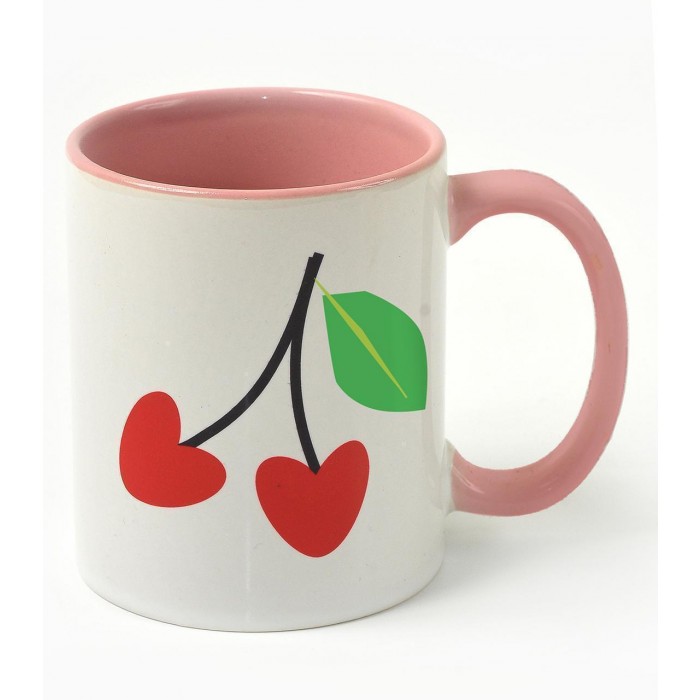 Ceramic Mug with Cherry Design in White and Pink