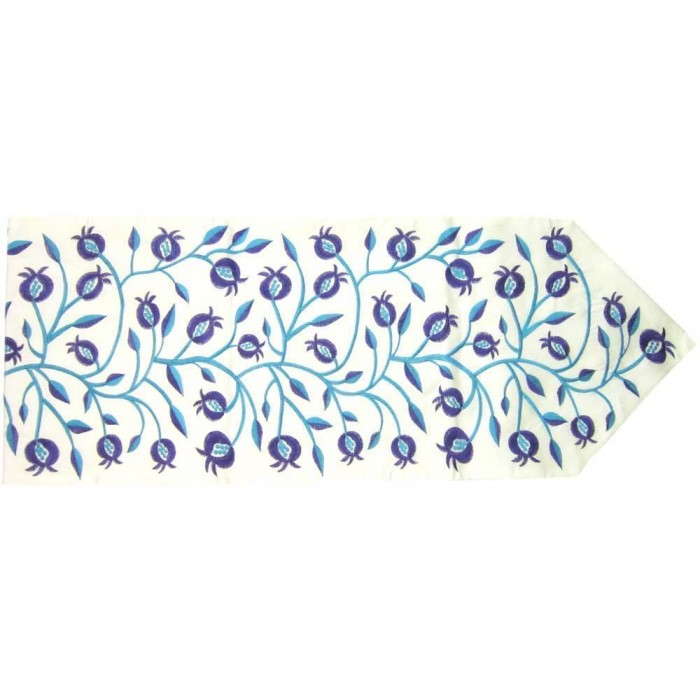 Table Runner with Pomegranates in Blue & White