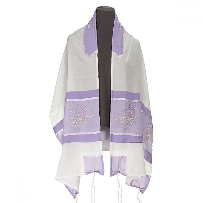 White and Lilac Silk Women’s Tallit by Galilee Silks