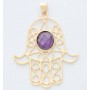Pendant with Gold Plated Hamsa Design and Amethyst