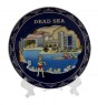 Blue Ceramic Decorative Plate with Dead Sea Scene and Scrolling Lines