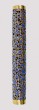 Brass Mezuzah with Dark Blue Leaves, Birds and Flowers