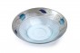 Glass Fruit Bowl with Blue Striped Flowers and Silver Detailing 